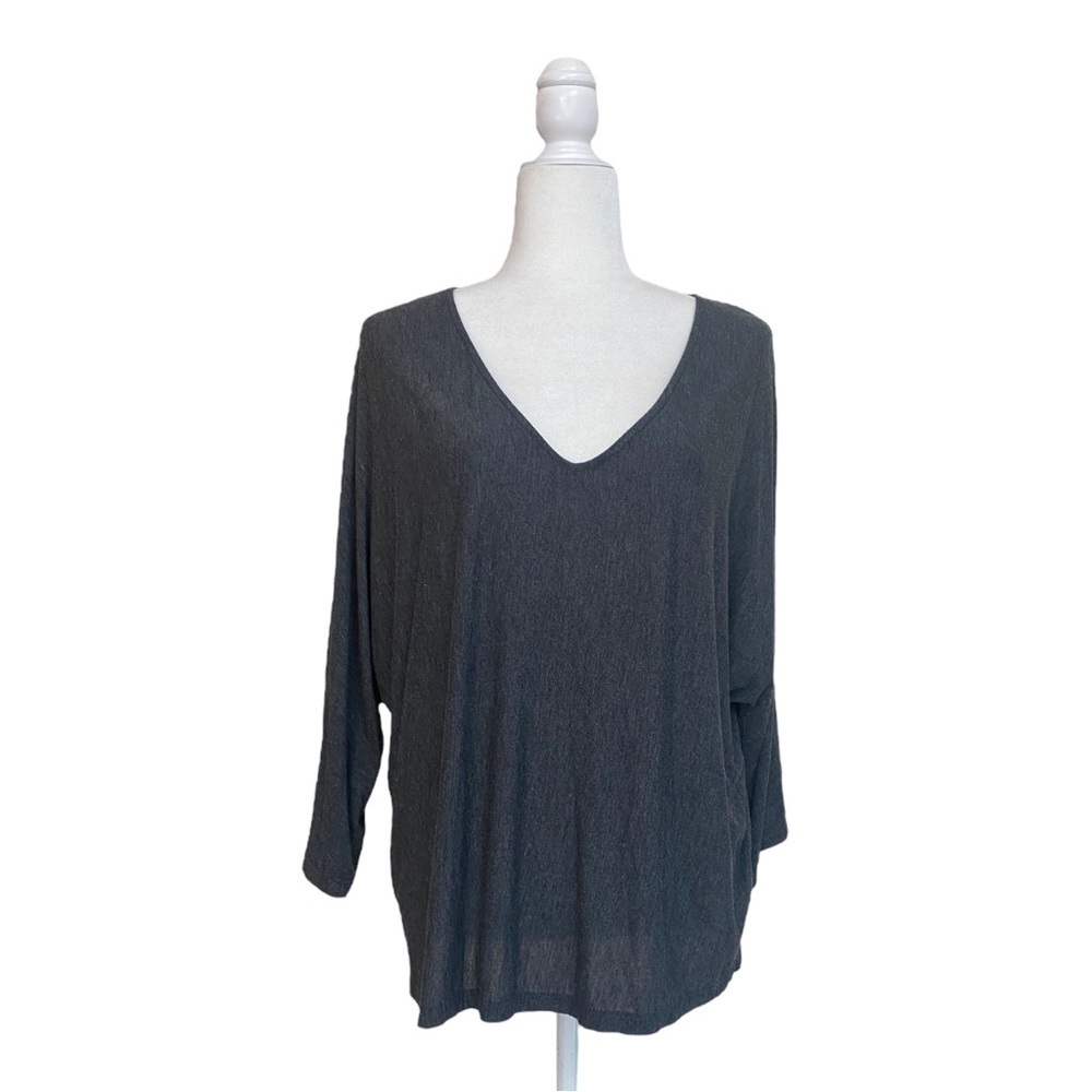 EVERLY Gray V Neck Dolman 3/4 Sleeve Womens Size L Pullover Casual